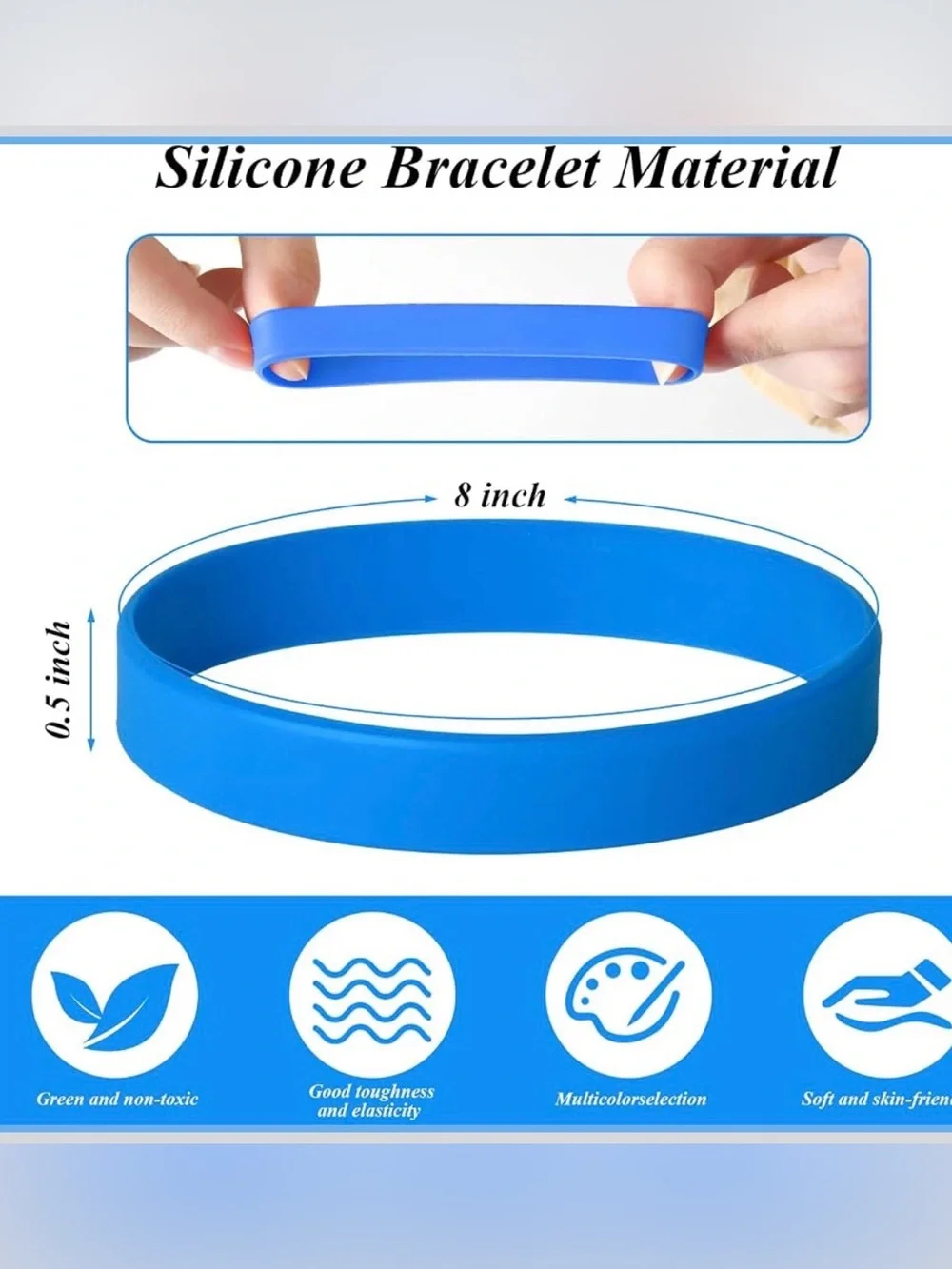 240 PCS Blue Rubber Silicone Bracelets Blank Wristbands Gift festival school NEW